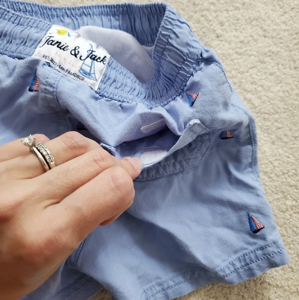 Janie and Jack Boys' Blue Embroidered Sailboat Swim Trunks sz18-24m